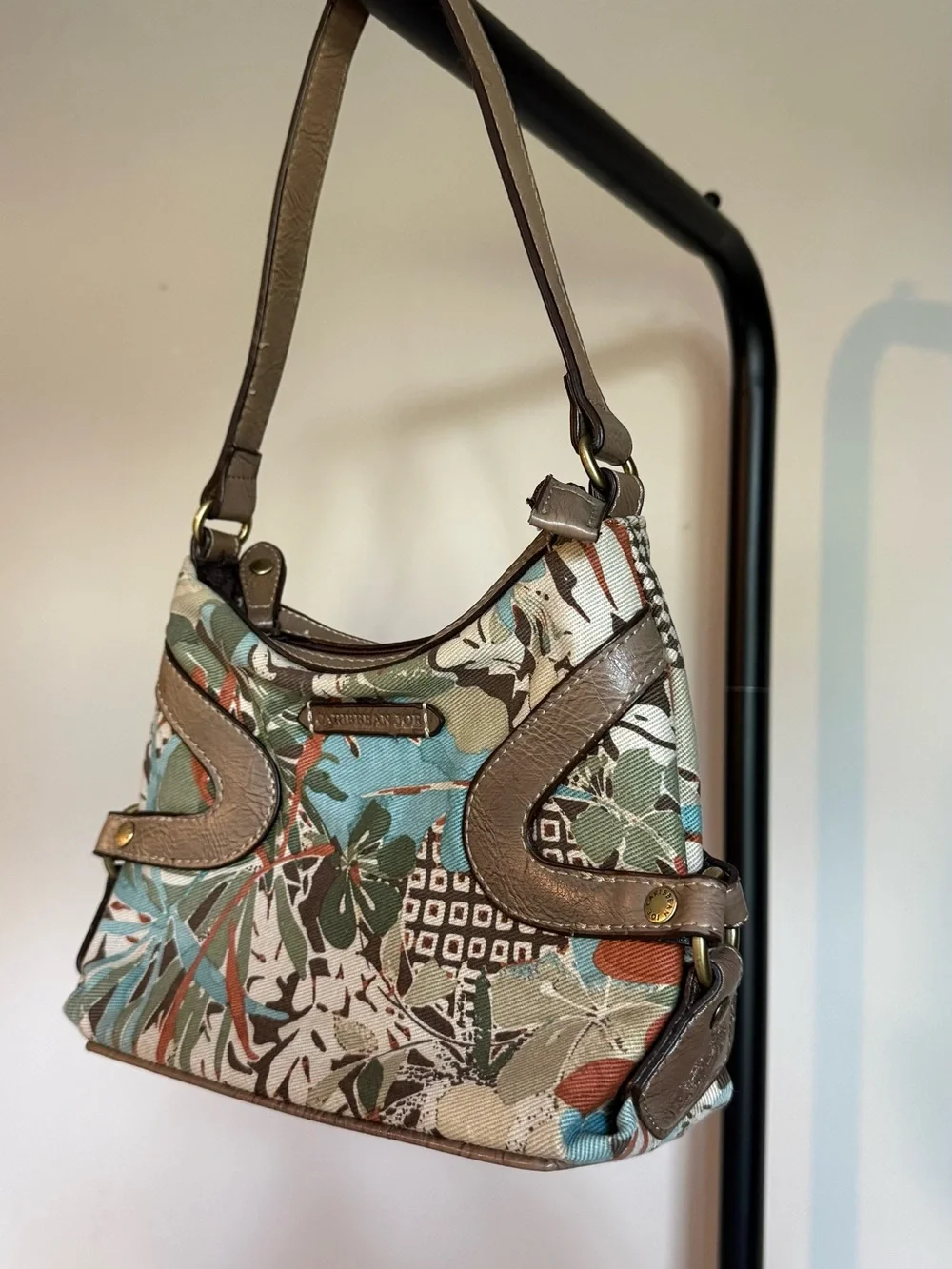 Caribbean Joe Floral Canvas Shoulder Bag in Teal, Green & Brown